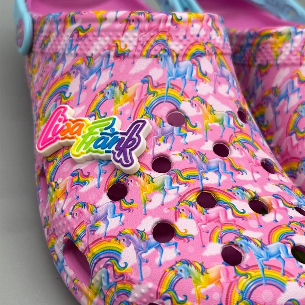 CROCS Lisa Frank unicorn print with Lisa Frank charms.